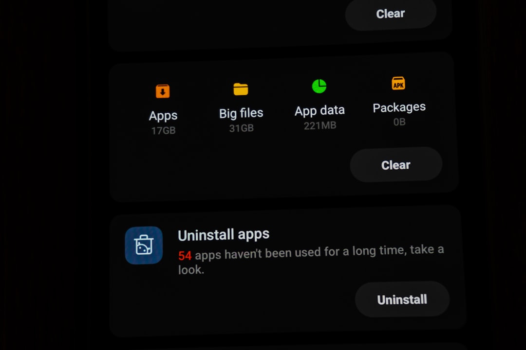Cleaner app interface on android system. Data, junk files wiping and app uninstalling concept.