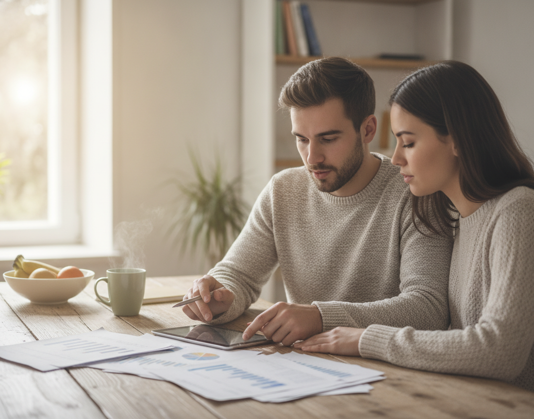 Jonge starter aan een keukentafel met een laptop en post over studiefinanciering