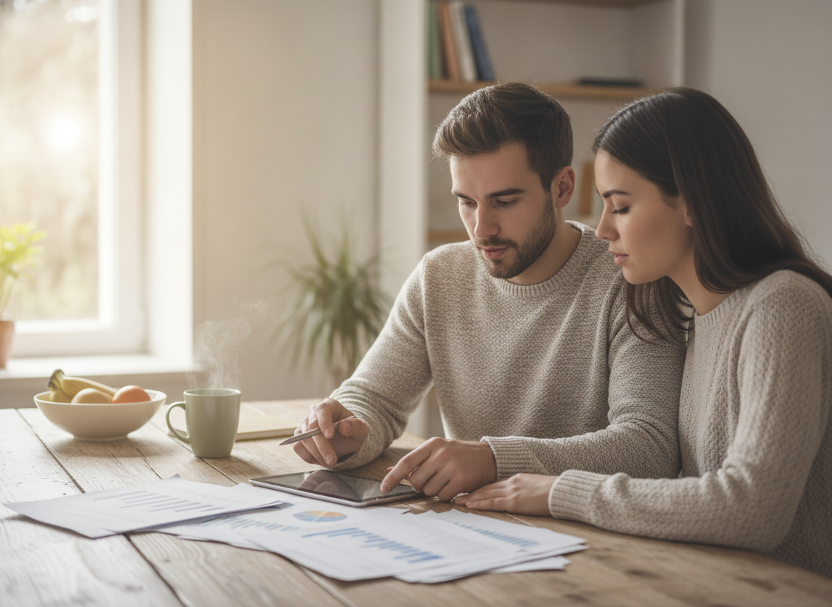 Jonge starter aan een keukentafel met een laptop en post over studiefinanciering