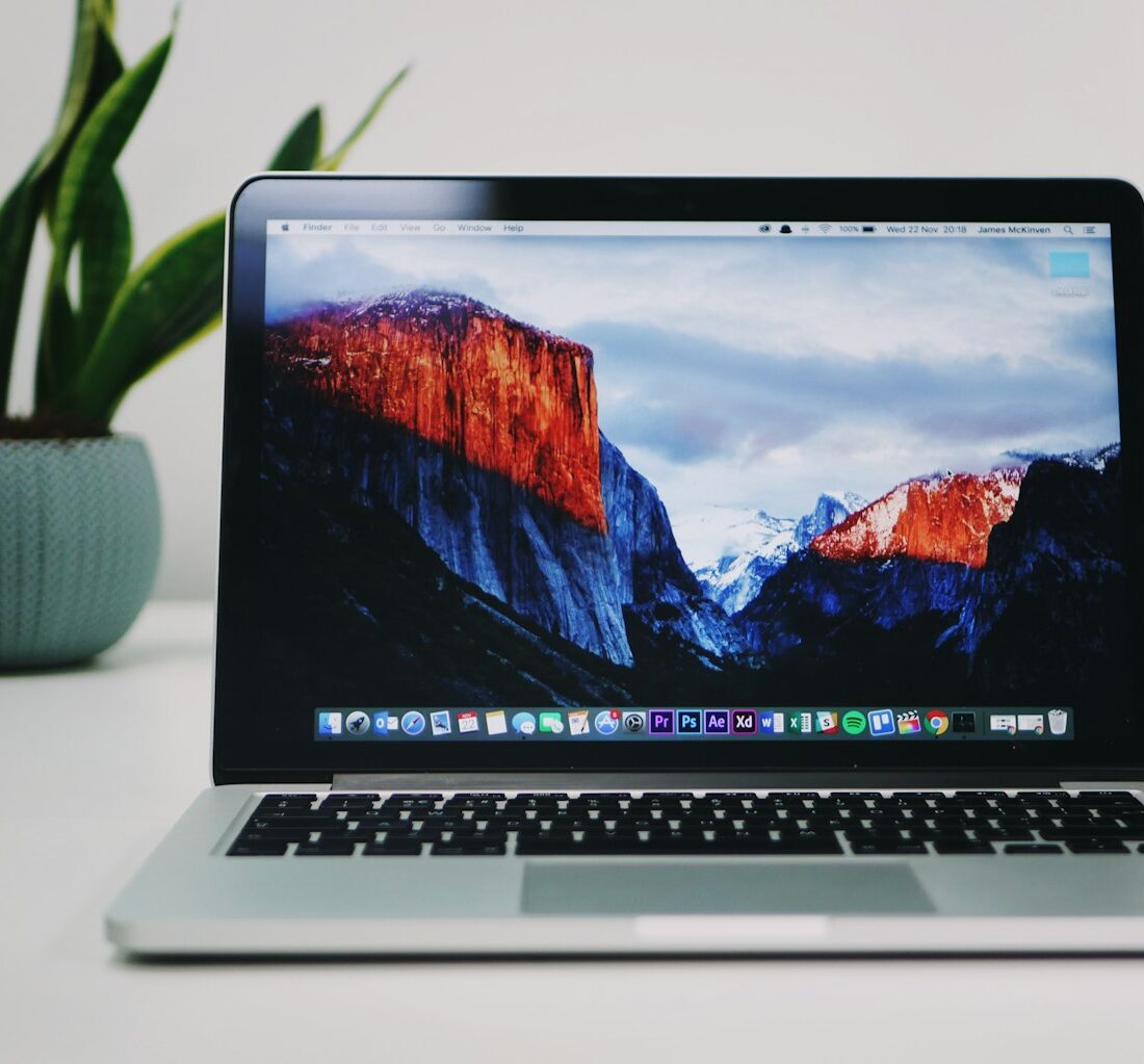 Iemand bekijkt een foto op een laptopscherm van dichtbij
