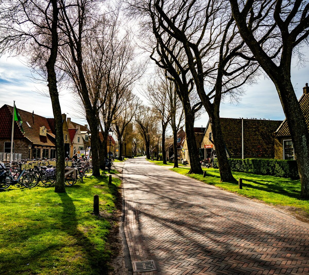 Rijtjeshuizen in een Nederlandse straat met een te koop-bord